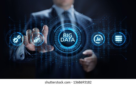 Big data analytics technology internet technology concept. Businessman pressing button on virtual screen.