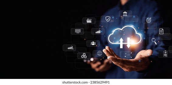 Big data and analytics visualization technology with Database storage cloud technology file data transfer sharing, cyber, information for financial online marketing.