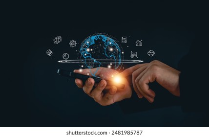Big data and analytics visualization technology with scientist analyzing information structure on virtual screen,iot,  finance, machine learning to extract predictions for business.