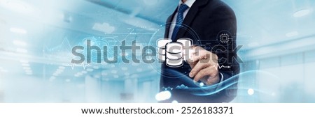Big Data: Business Graph and Information of Big Data Business Growth, Analytics. Businessman Touches and Analyzes Information Growth of Big Data, Insights.