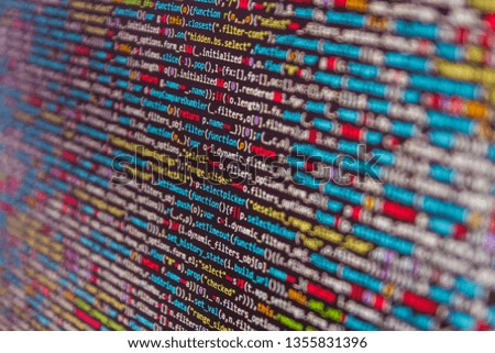 Big data concept, node base programming. Programming code abstract laptop. Modern application Software development. Web development concept. 