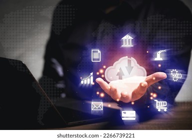 Big data concept, big data storage based on cloud computing, finance, banking, industry, online shopping Credit cards, paperwork, large companies.