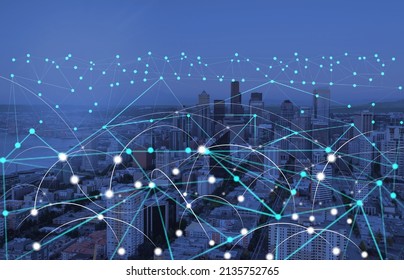 Big data connection technology. Network concept. Smart city and digital transformation.