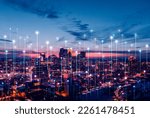 Big data connection technology. Smart city and digital transformation.Telecommunication and communication network concept.	
