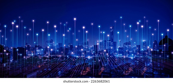 Big data connection technology. Smart city and digital transformation.Telecommunication and communication network concept.	