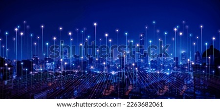 Big data connection technology. Smart city and digital transformation.Telecommunication and communication network concept.	