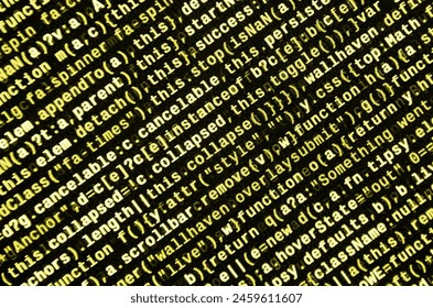 Big data and Internet of things trend. IT specialist workplace. Website HTML Code on the Laptop Display Closeup Photo. Big data storage and cloud computing representation