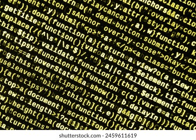 Big data and Internet of things trend. IT specialist workplace. Website HTML Code on the Laptop Display Closeup Photo. Big data storage and cloud computing representation