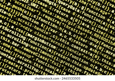 Big data and Internet of things trend. IT specialist workplace. Website HTML Code on the Laptop Display Closeup Photo. Big data storage and cloud computing representation