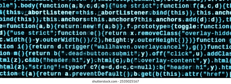 Big data and Internet of things trend. IT specialist workplace. Website HTML Code on the Laptop Display Closeup Photo. Big data storage and cloud computing representation