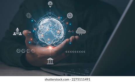 Big data and network connection line, idea, innovation and inspiration. Digital marketing global network and data exchanges over the world.