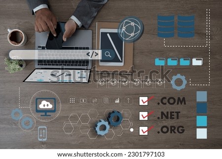 Big Data on a Domain Web Page and SEO Internet Domain Name Registration Domain, Address Internet Network Online Website on a Computer