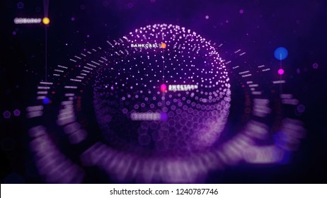 Big data sphere visualization with text. HUD wireframe mesh sphere with dot and lines. Visual data infographics design. Science technology. Digital Data. Analysis of information.