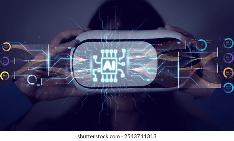 Big data technology and business analytics and visualize complex information on a virtual screen. information flow concept Business Analysis, Finance, Neural Networks, AI, ML