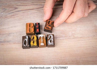 Big Data. Technology, internet, analysis and successful business concept. Colored wooden letters on a light background