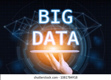 BIG DATA title concept of Internet of things (IoT) with man graphical user digital interface transformation, Artificial Intelligence,offer IoT solution represented HUD - intelligent life