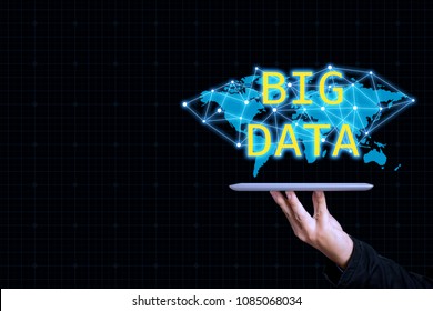 BIG DATA title concept of Internet of things (IoT) with man graphical user digital interface transformation, Artificial Intelligence,offer IoT solution represented HUD - intelligent life