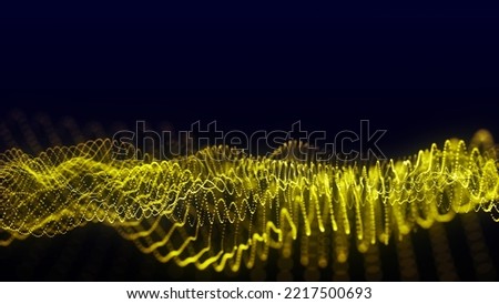 Big data visualization. Abstract dynamic particles. Futuristic wave on dark background. 3d rendering.