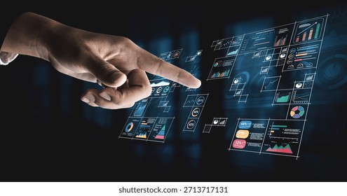 A big data visualization and business analytics dashboard grid. A complex collection of charts and graphs for comprehensive company reporting. Motif