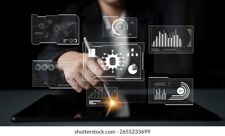 Big data visualization dashboard showing analytics, insights, and performance. Data supports decisions, data reveals trends, data powers analytics, and transforms strategy. Latch