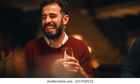 Big Dinner Garden Party Celebration with Friends on a Warm Summer Evening. Beautiful People Enjoy Life on Restaurant Outdoors Terrace, Talk, Relax on Weekend, Have Fun, Drink Wine and Eat Food. - Powered by Shutterstock