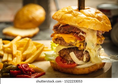 Big Double extra cheese burger and potato fried chips