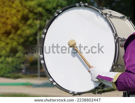  big drums, parade drums of the high school orchestra in the sports day parade. Soft and selective focus.                                  