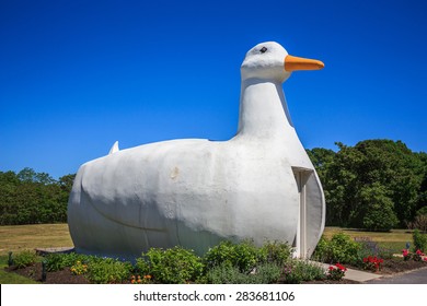 The big duck building in Flanders on Long Island, New York. Side view - May 30, 2015, Flanders, NY, USA