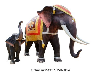 Big Elephant and small elephant on white background