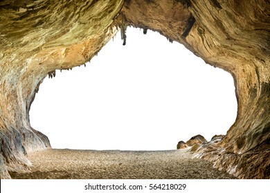 Big Empty Cave With Entrance To White Isolated Background