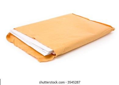 big envelope and document with white background