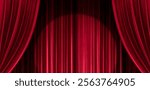 Big event red curtains with spotlight. Open the curtain for a stage performance with spotlight Theatre. Nightclub or cabaret show. Presentation of a classic and luxurious work with performing arts. 