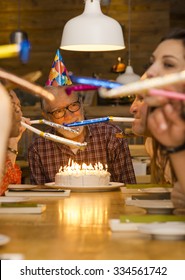 Big Family Celebrate The Birthday Of The Grandfather