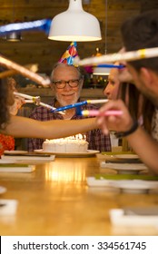 Big Family Celebrate The Birthday Of The Grandfather