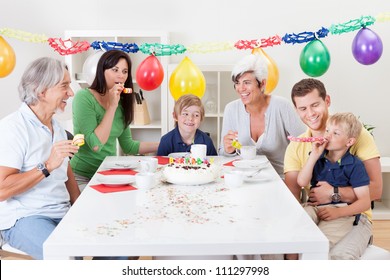 Big Family Celebrating Birthday Together At Home