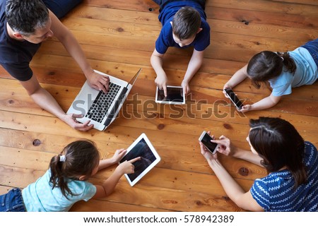 big family with gadgets