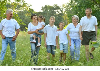 Big Family Is Having Fun In A Summer Park