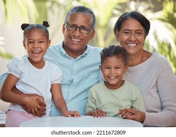 Big Family With Kids, Happy And Smile Outdoor Together With Happiness And Love. Portrait Of A Grandmother, Man And Children From Mexico Smiling And Laughing With A Hug Looking Positive With Joy