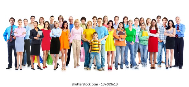 Big family people group isolated white background.