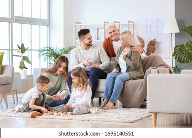 Big Family Spending Time Together At Home