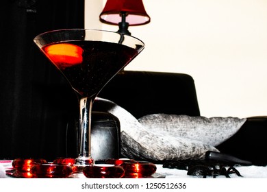 Big Fancy Elegant Martini Glass With Candles And Chair