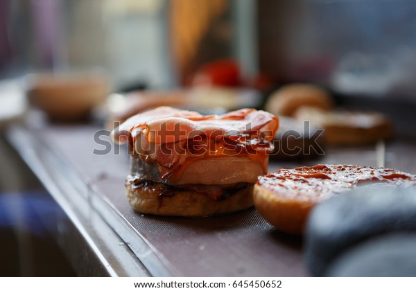 Big Fat Burger Cooking Process Restaurant Stock Photo Edit Now 645450652