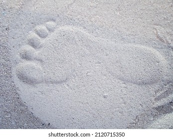 Big Footprint In The Fine, White Sand, Close Up