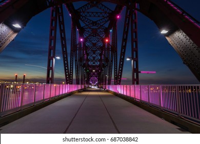 Big Four Bridge Illuminated Pink At Dusk