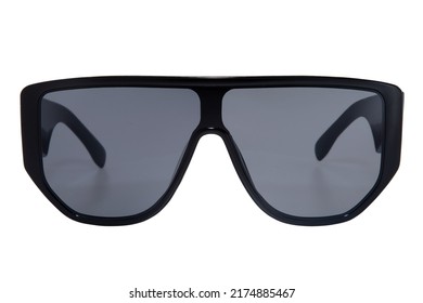 Big Frame Sunglasses Grey Shades With Black Frame Isolated On White Background Front View