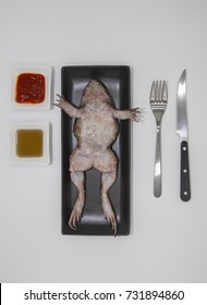 Big Fresh Frog On A Rectangular Plate. It Visually Describes An Italian Say: 