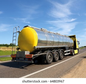 Big fuel gas tanker truck on highway