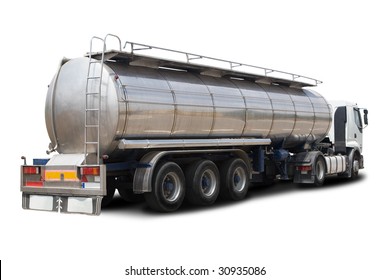 A Big Fuel Tanker Truck Isolated on White