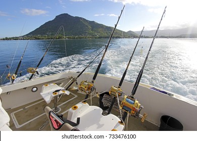 Big Game Fishing. Rods On The Boat For Trolling