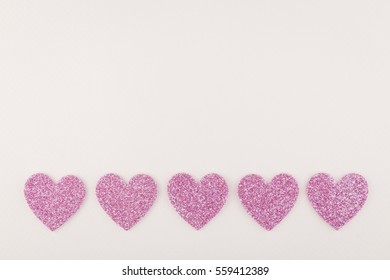 Big Glitter Pink Heart Decorate On White Paper Background